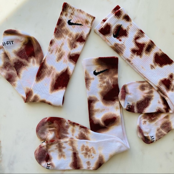 New Nike Maroon Tan Tie Dye Socks custom - Picture 4 of 8